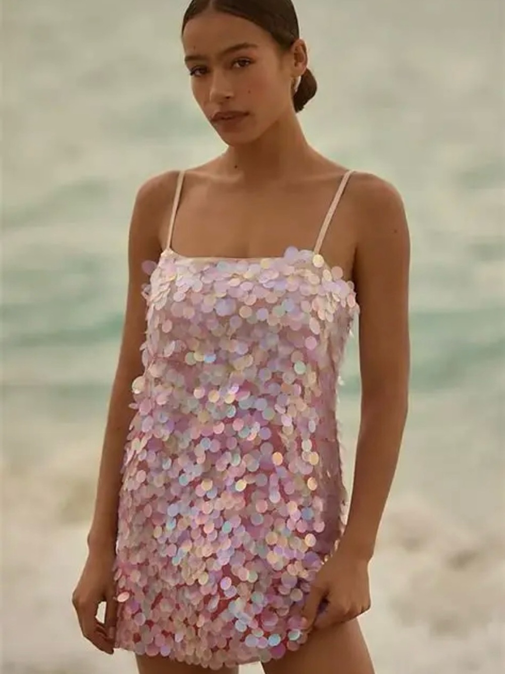 Anthropologie L Space Adella Iridescent Ombre Pink Sequin Slip Mini Dress